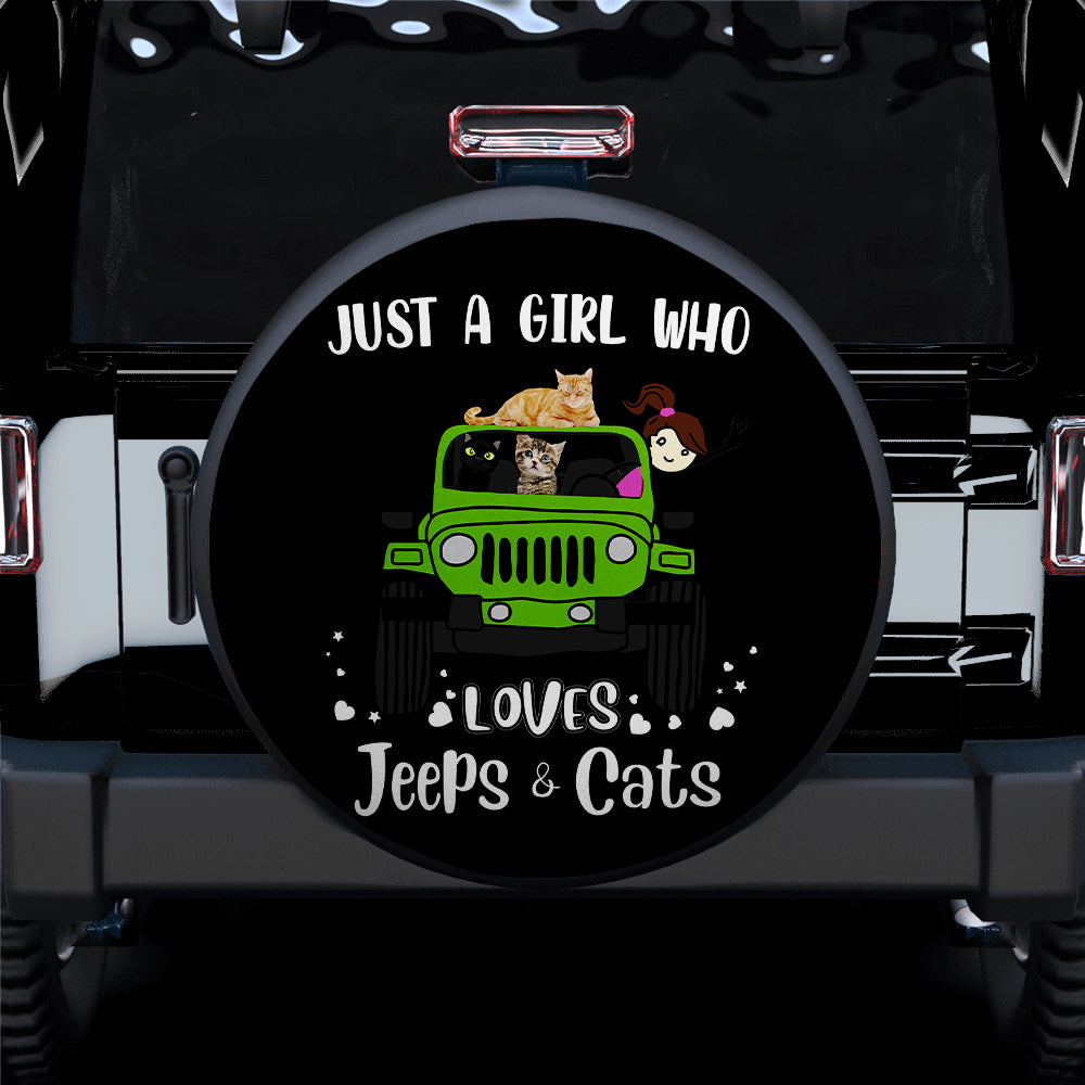 Just A Girl Who Love Jeep And Cat Green Car Spare Tire Covers Gift For Campers