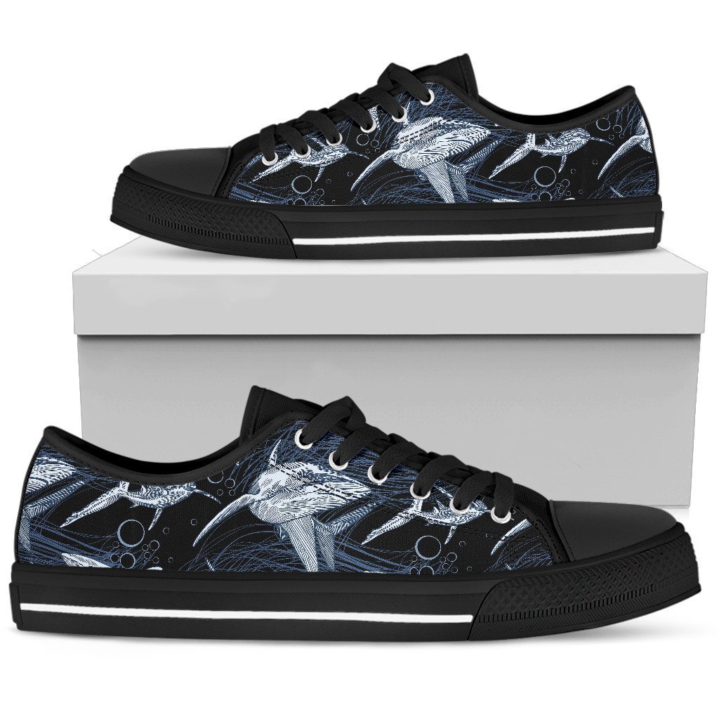 Shark Print Pattern Low Top Personalized Shoes Custom Name, Text For Women, Men