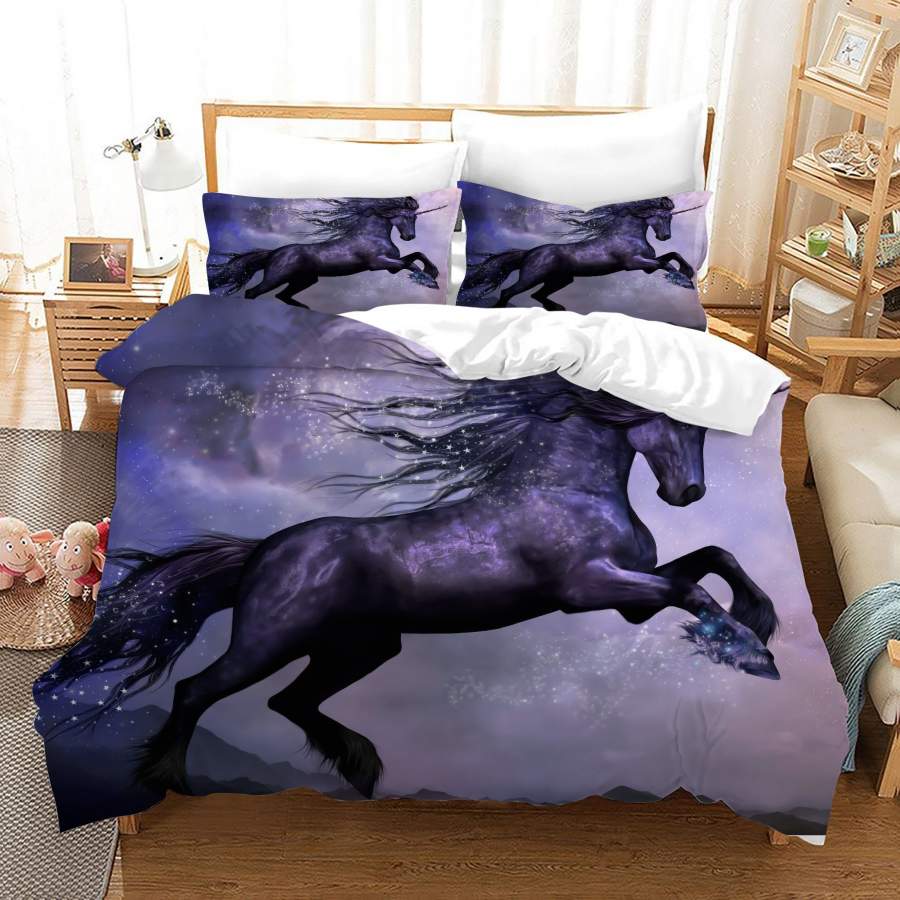 3D Black Unicorn Quilt Cover Set Bedding Set Duvet Cover Pillowcases JN1015