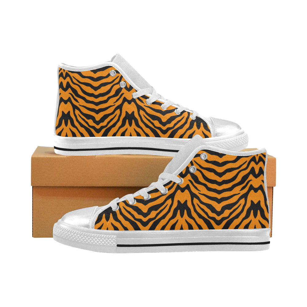 Bengal Tigers Skin Print Pattern Women’S High Top Canvas Shoes White Gift For Men Women