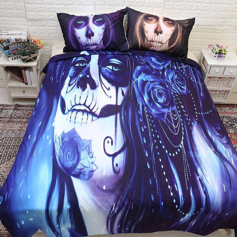 3D Halloween Masquerade Bedding Set Blue Brown Women Face Mask Bedroom Decor Bed Cover Pillowcases Super King size Rose