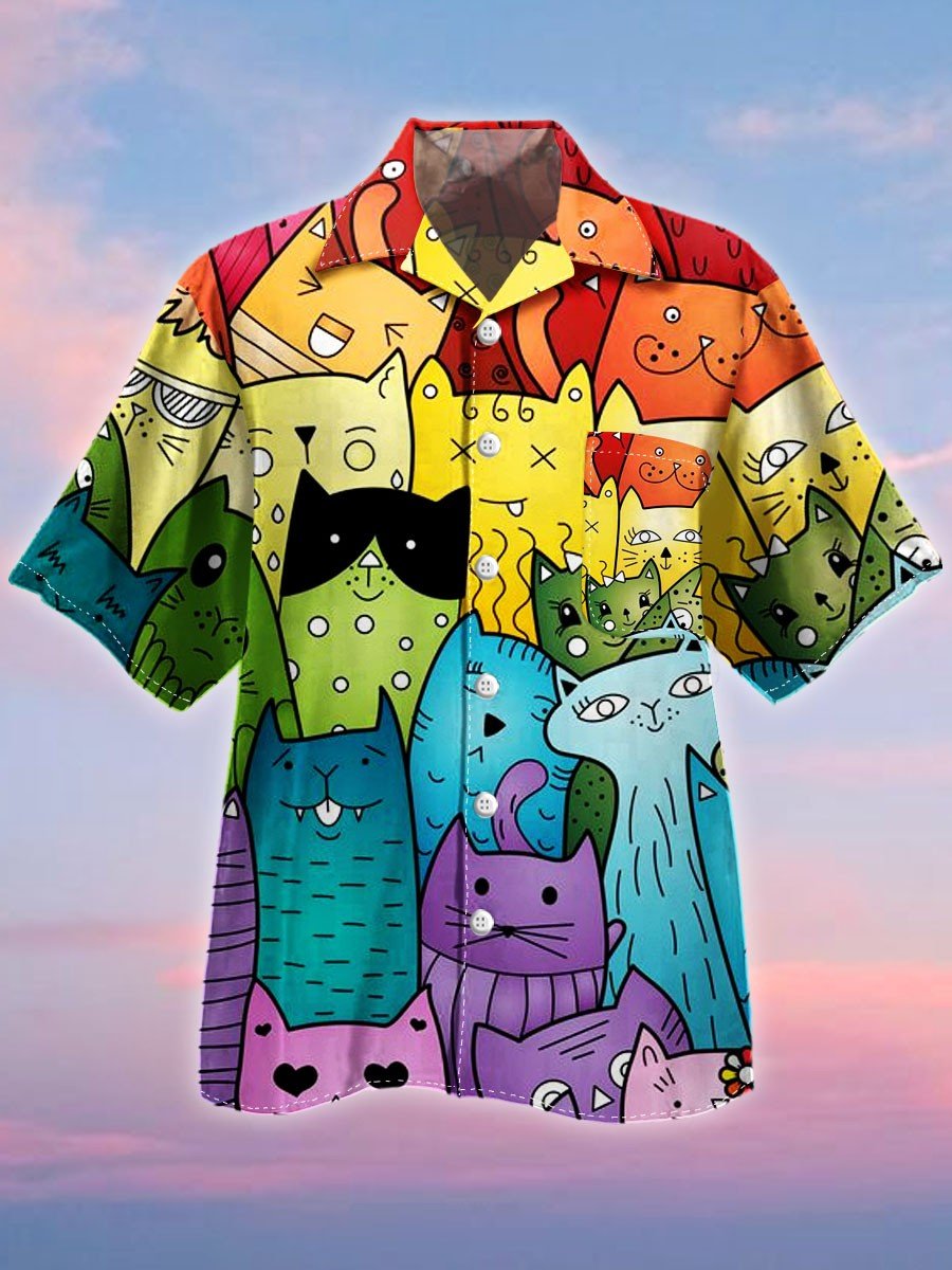 Funny Rainbow Cat Hawaii Aloha Shirt Ha76551