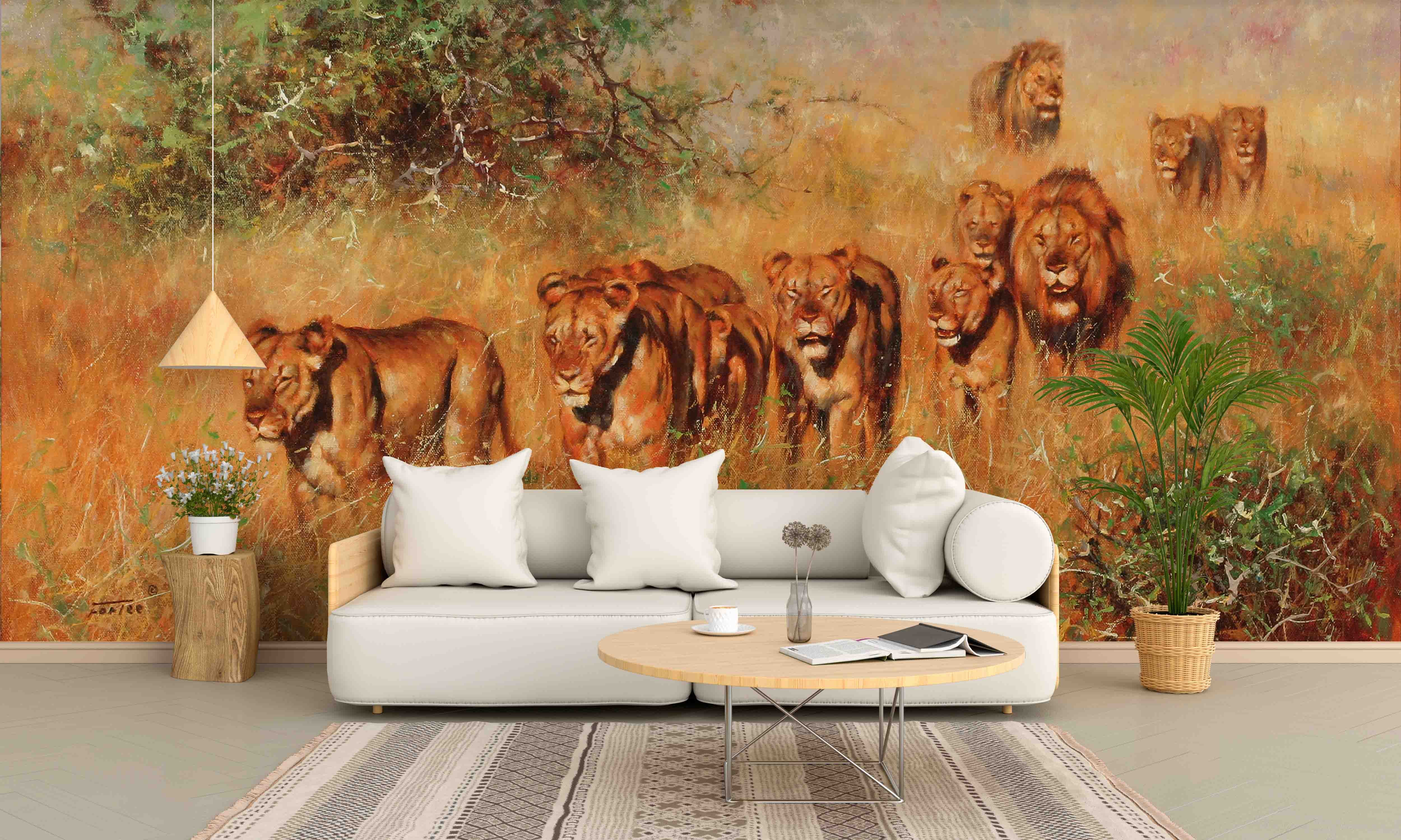 3D Realistic Grassland Lion Crowd Animal Wall Mural Wallpaper Lxl 1623