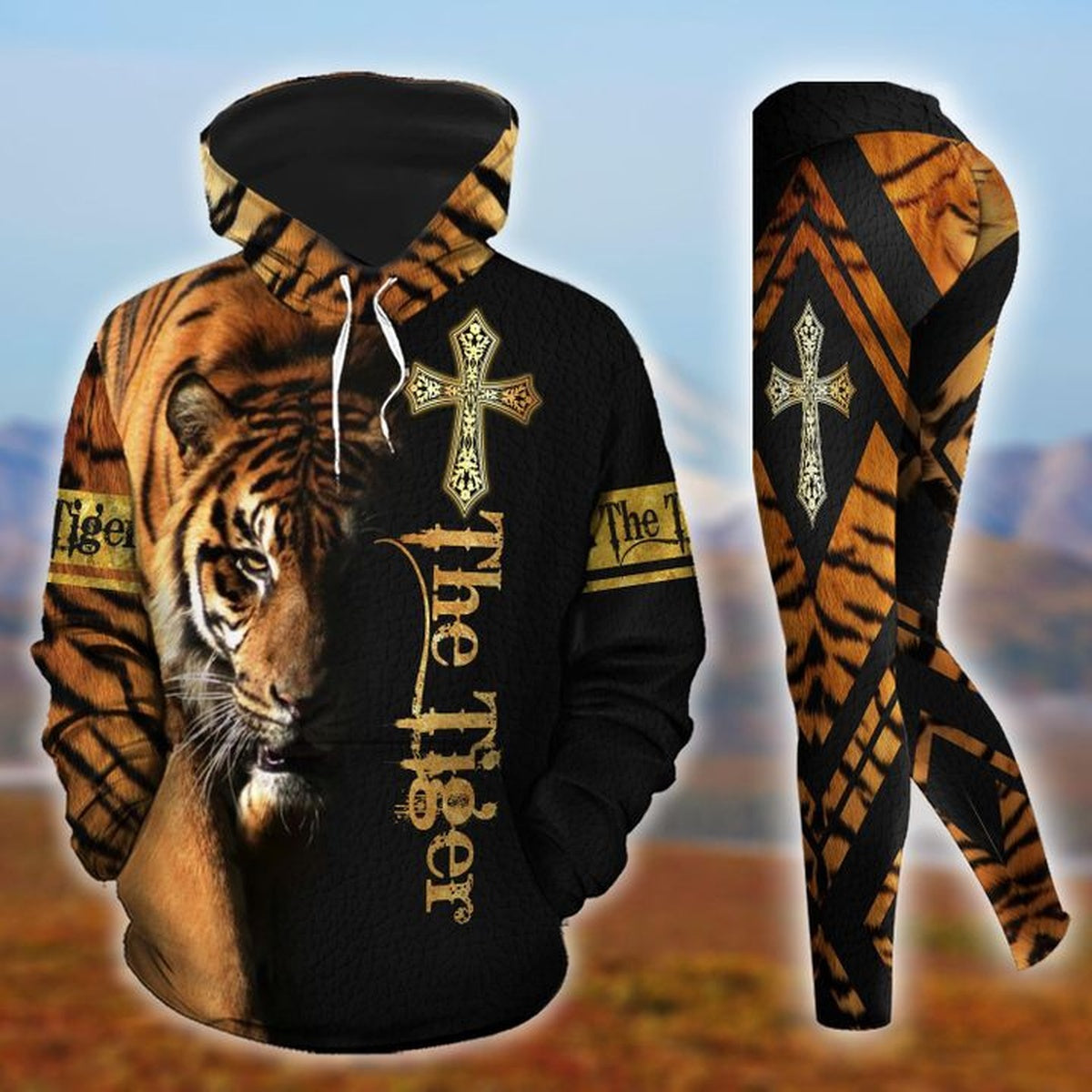 Christ Cross Golden Tiger 2 Legging Hoodie , Tiger Legging Hoodie