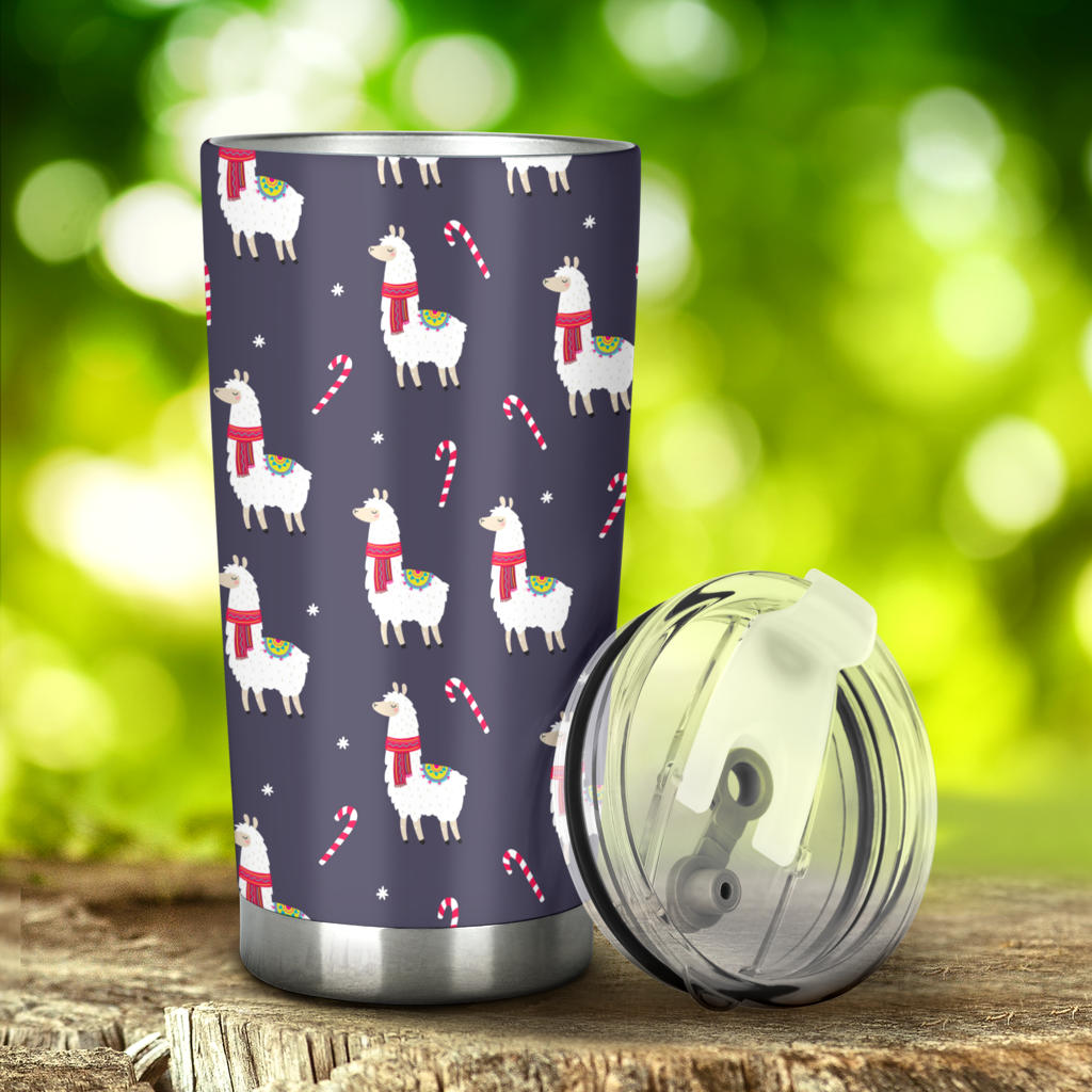 Llama With Candy Cane Themed Print Tumbler