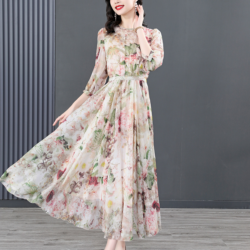 2022 New Summer Silk Dress Women Clothes Floral Beach Boho Dresses for Women Midi Plus Size Dress Elegant Vestidos alx