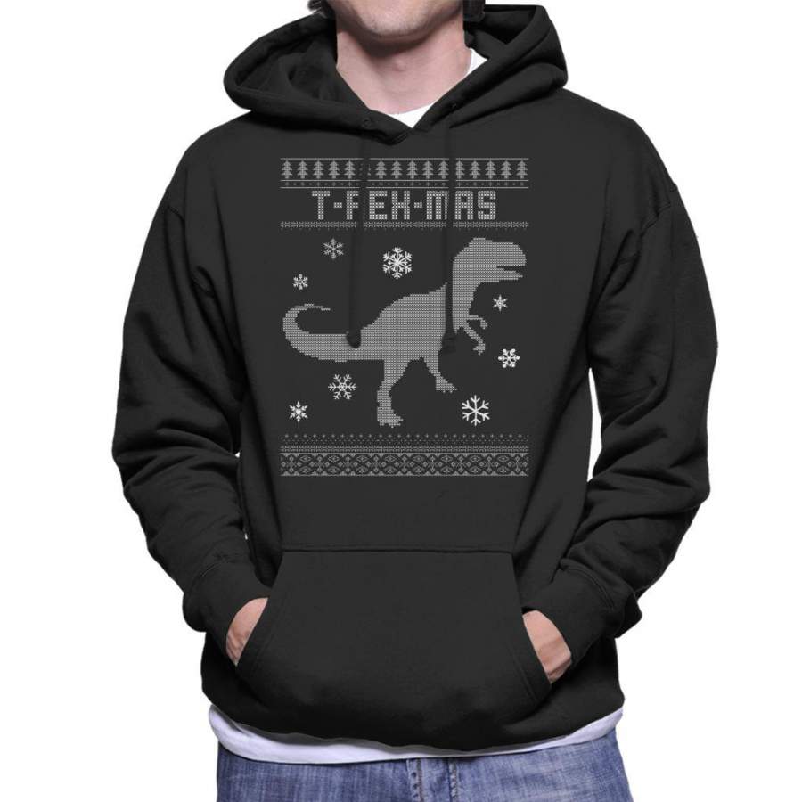 T ReX Mas Dinosaur Christmas Knit Pattern Men’s Hooded Sweatshirt