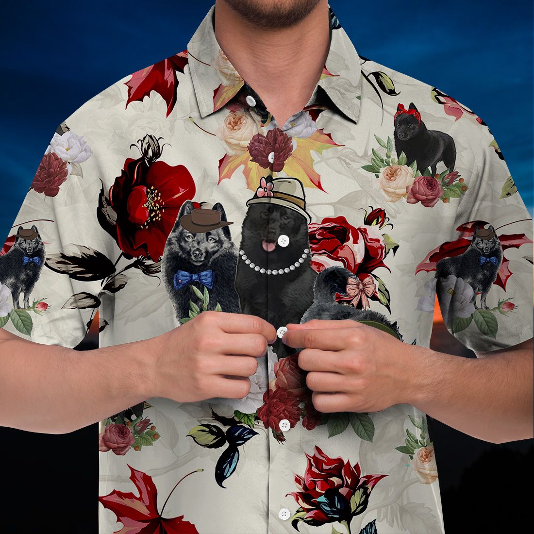 Schipperke Hawaiian Shirt 90s Flower