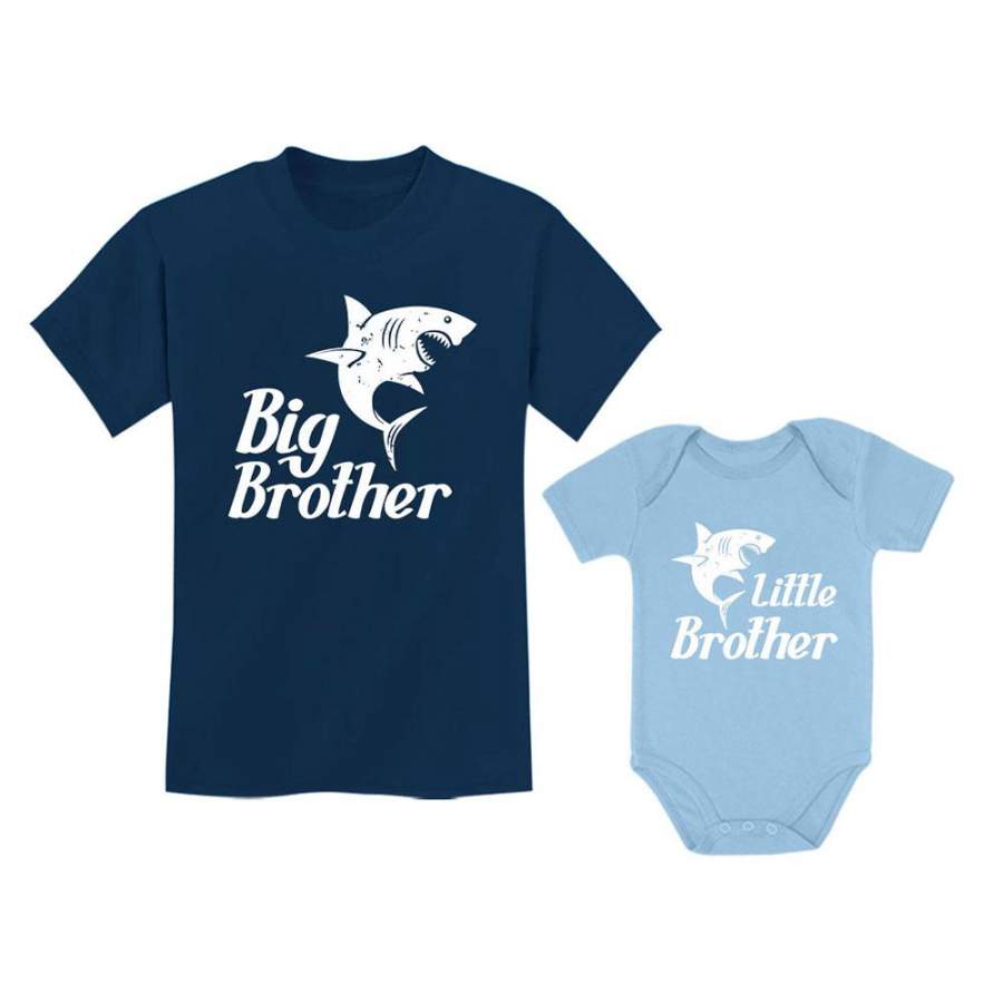 Big/Little Brother Shirts Gift For Shark Loving Boys Siblings Set