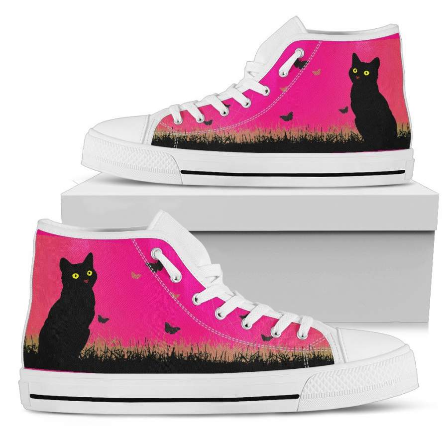 Black Cat Pink Sky High Tops (Women’s)