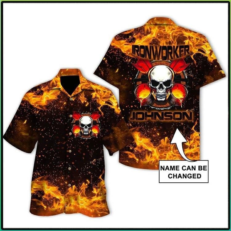 Hawaii Aloha Shirts Ironworker Fire Skull Custom Name Ha89879