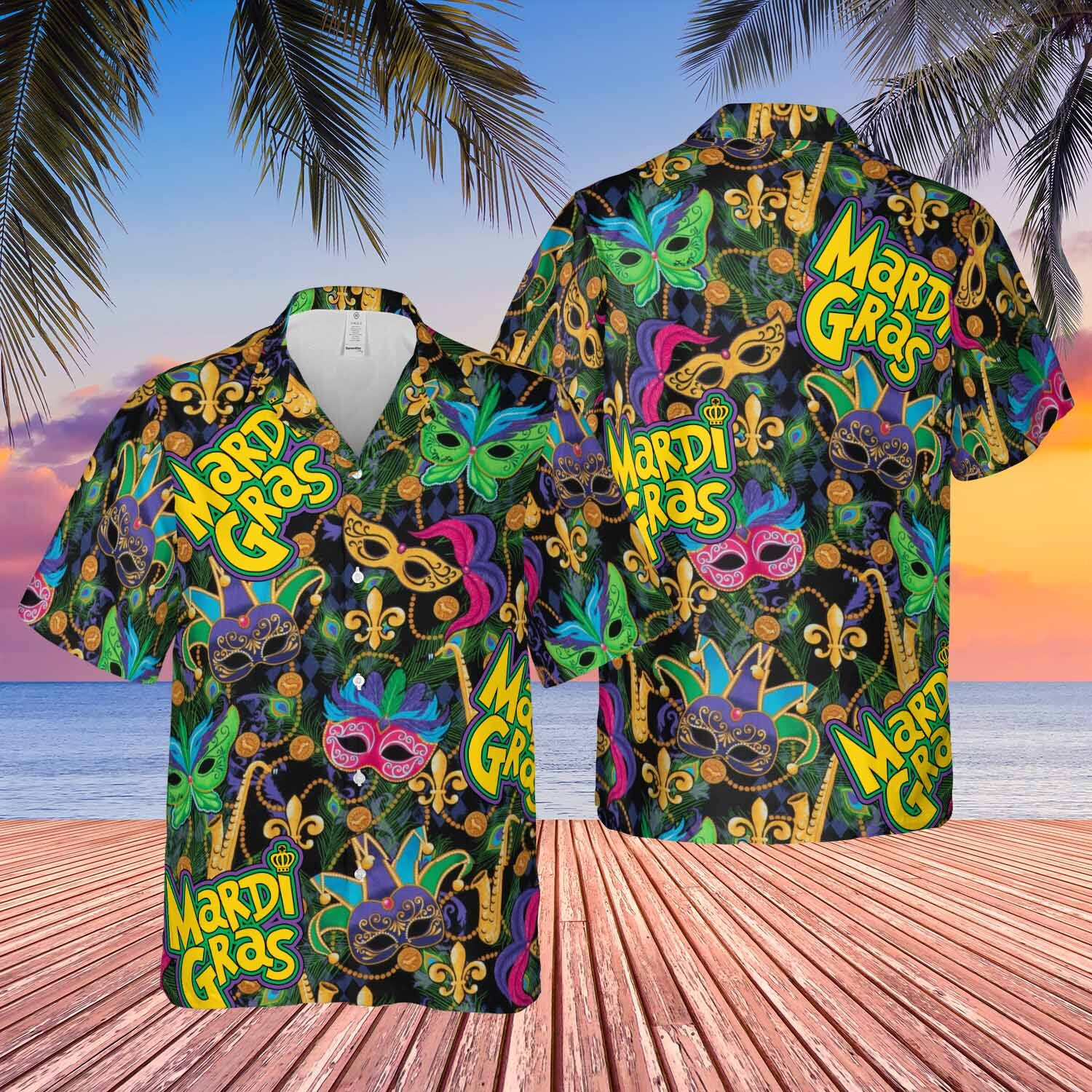 Jungle Mardi Gras Mask Pattern Hawaiian Shirt Gift For Male Female Ha85643