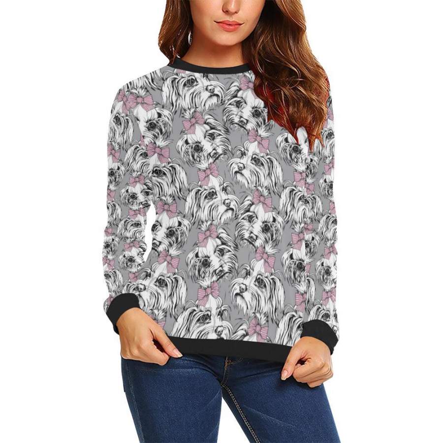 Maltese Puppy Dog Pattern Print Women Crewneck Sweatshirt