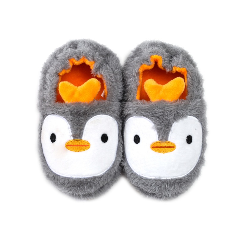 Toddler Boys Slippers Cartoon Penguin Plush Warm Shoe Little Kids Loafers Winter House Shoes Girl Soft Rubber Sole Home Footwear alx