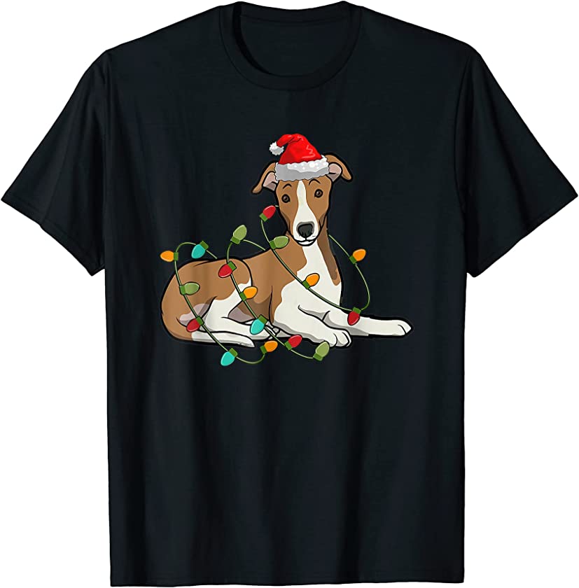 Whippet Dog Ugly Christmas Sweater Xmas Tree Lights T-Shirt