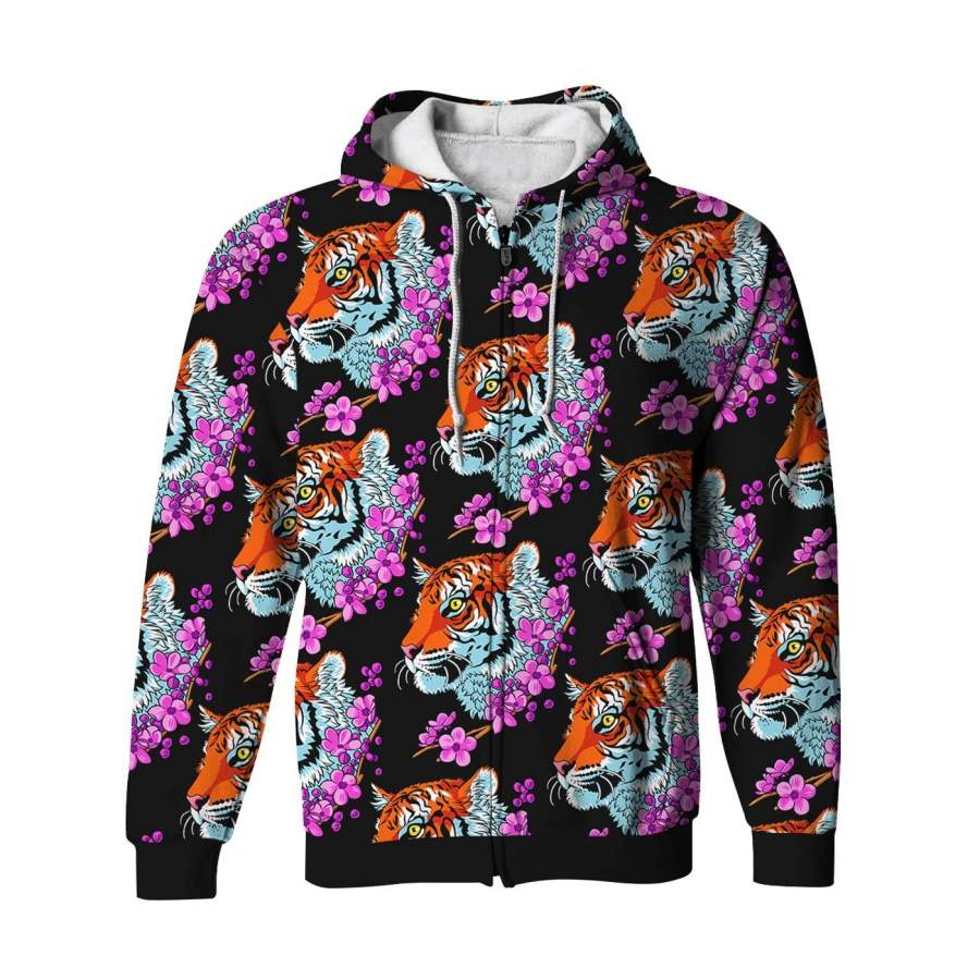 Tiger Sakura Zip Up Hoodie