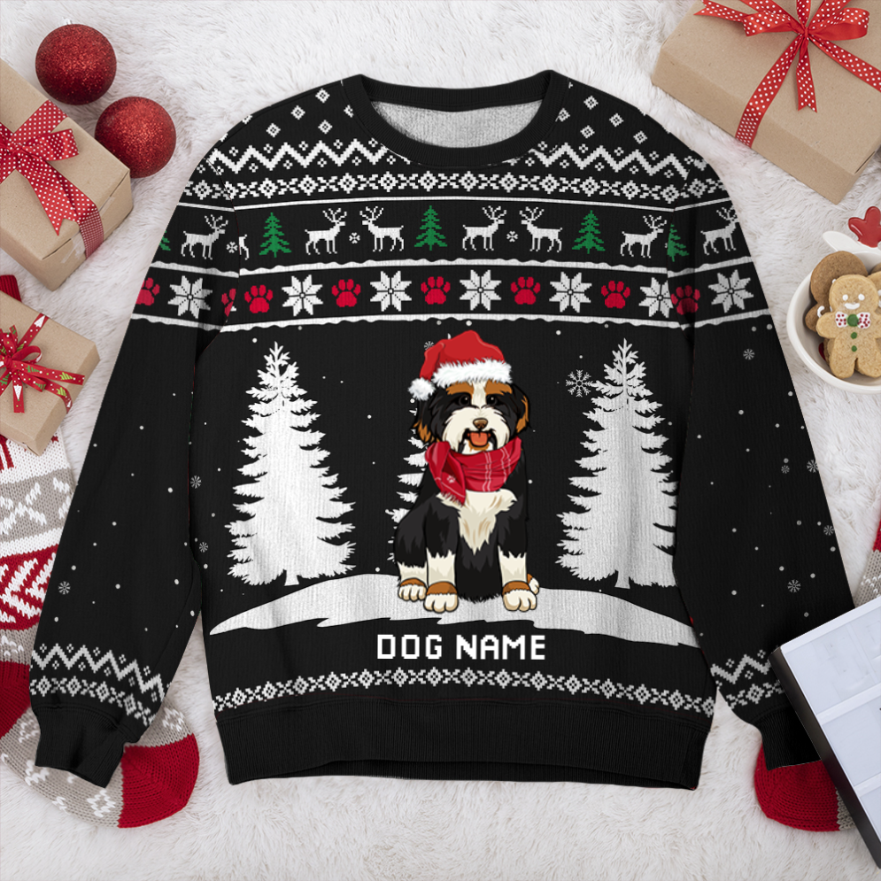 Bernedoodle Winter Dog Personalized Sweater, Dog Ugly Christmas Sweater