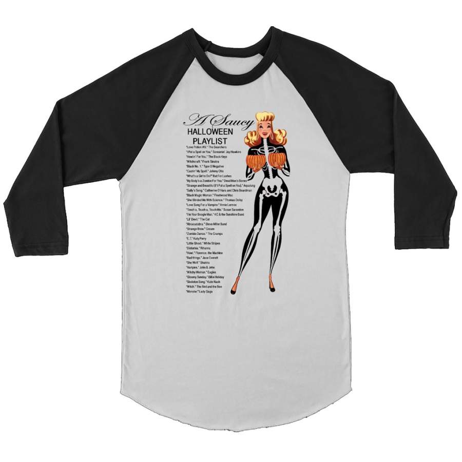 A Saucy Halloween Playlist, Halloween Love Songs – Canvas 3/4 Raglan Shirt