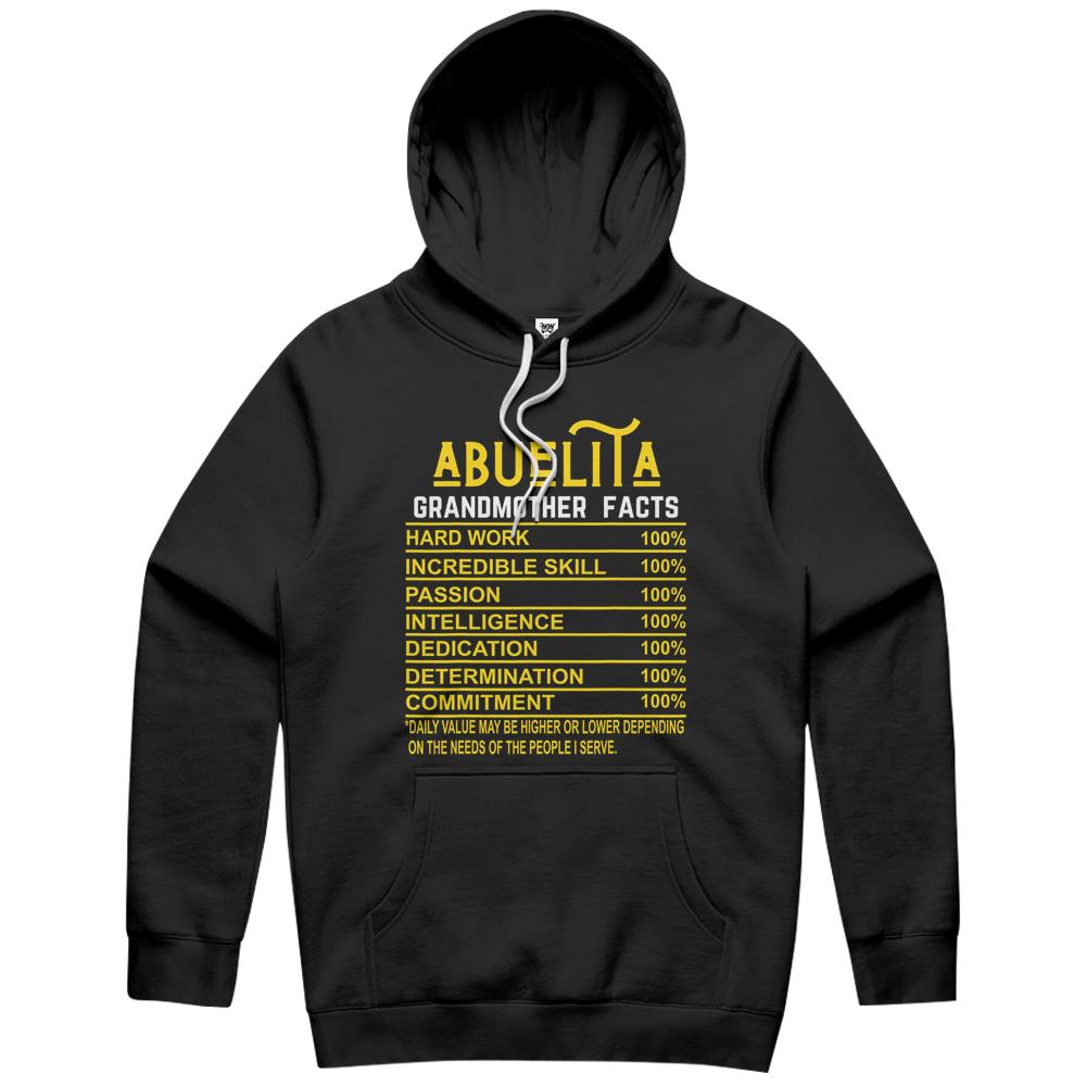 Nutritional Facts Shirt, Nutrition Facts Hoodie, Abuelita Grandmother Facts Funny Nutritional Hoodie