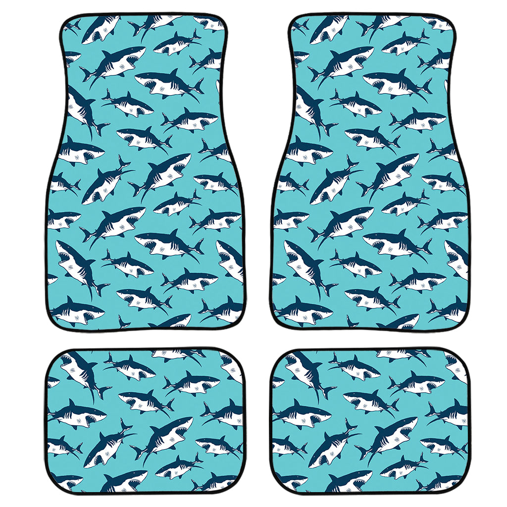 Angry Shark Pattern Print Front And Back Car Floor Mats