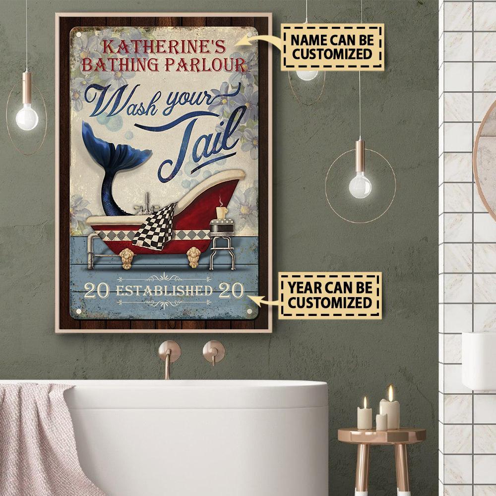 Aeticon Gifts Personalized Mermaid Bathing Parlour Canvas Mom Dad Gift Home Decor