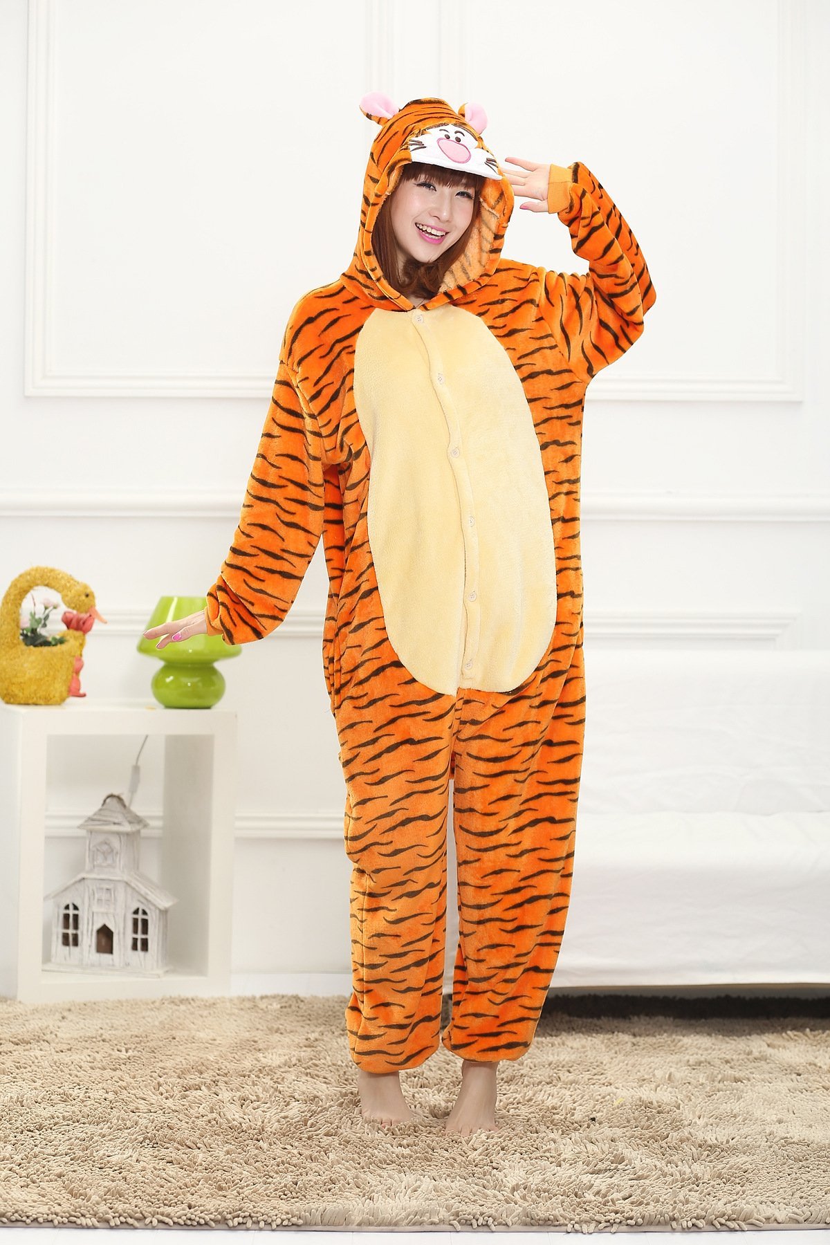 Orange Tiger Animal Onesie Cosplay Costume Giraffe Adult Pajamas Unisex Flannel Sleepwear Hoodie For Women Men