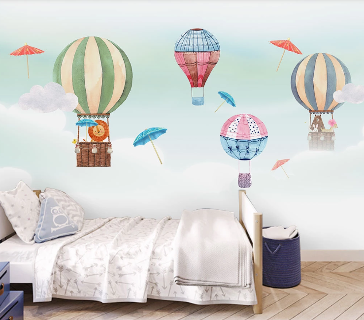 3D Animal Umbrella Hot Air Balloon Wall Mural Wallpaper Sf416