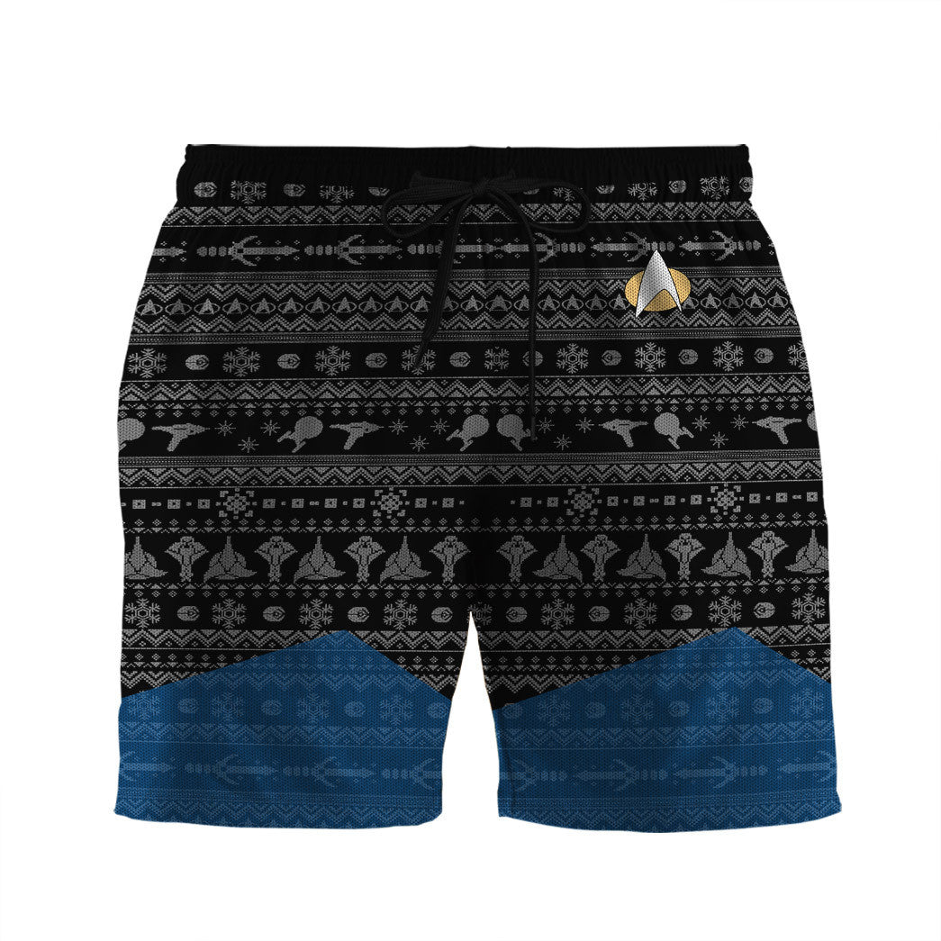 3D S.T The Next Generation 1987 Blue Ugly Christmas Custom Men Shorts