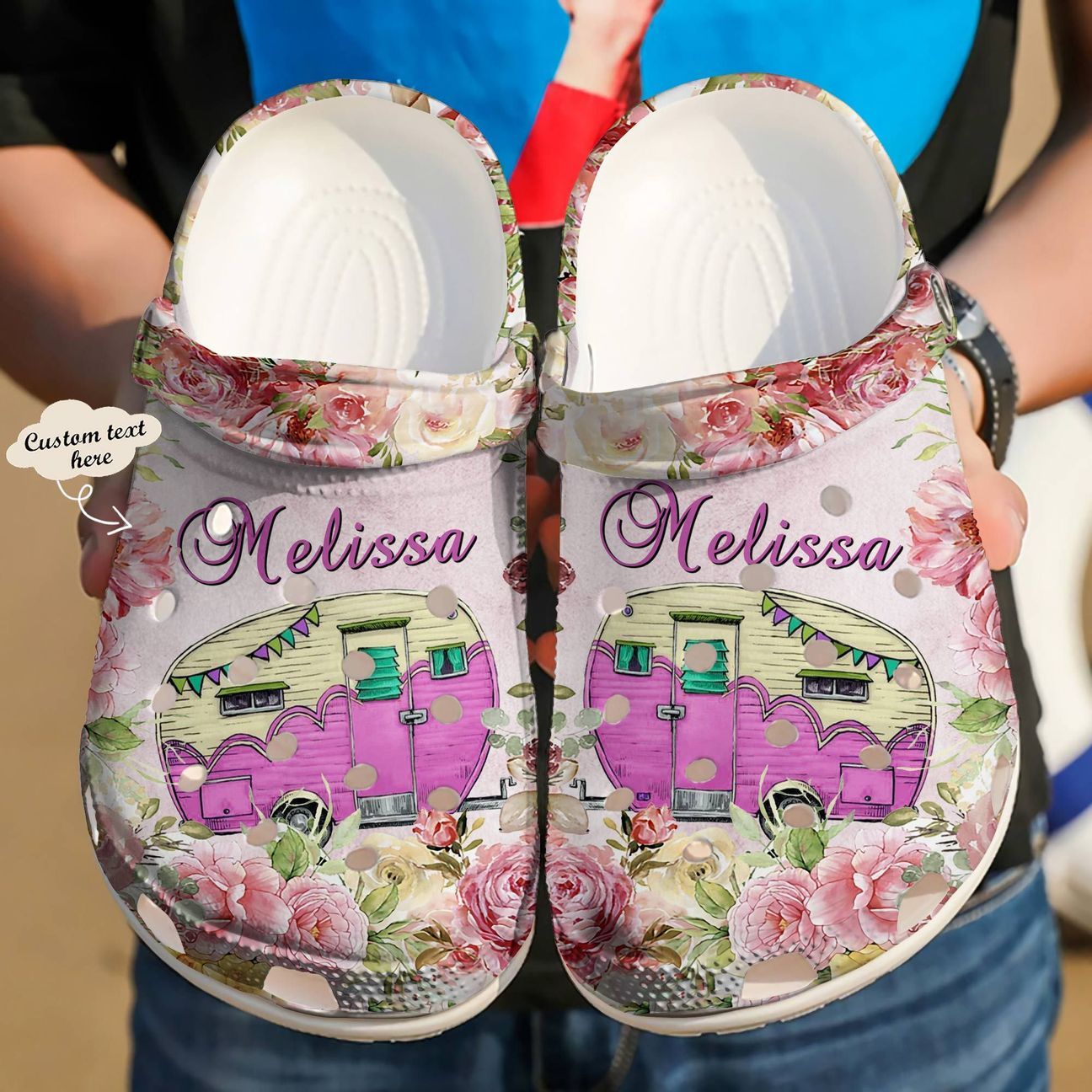 Camping Personalized Clog, Custom Name, Text Beautiful Floral Camping Car, Fashion Style For Women, Men, Kid, Print 3D