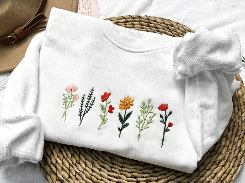 Wildflowers Embroidered Sweatshirt Crewneck Sweatshirt All Over Print Sweatshirt For Women Sweatshirt For Men Sws2739