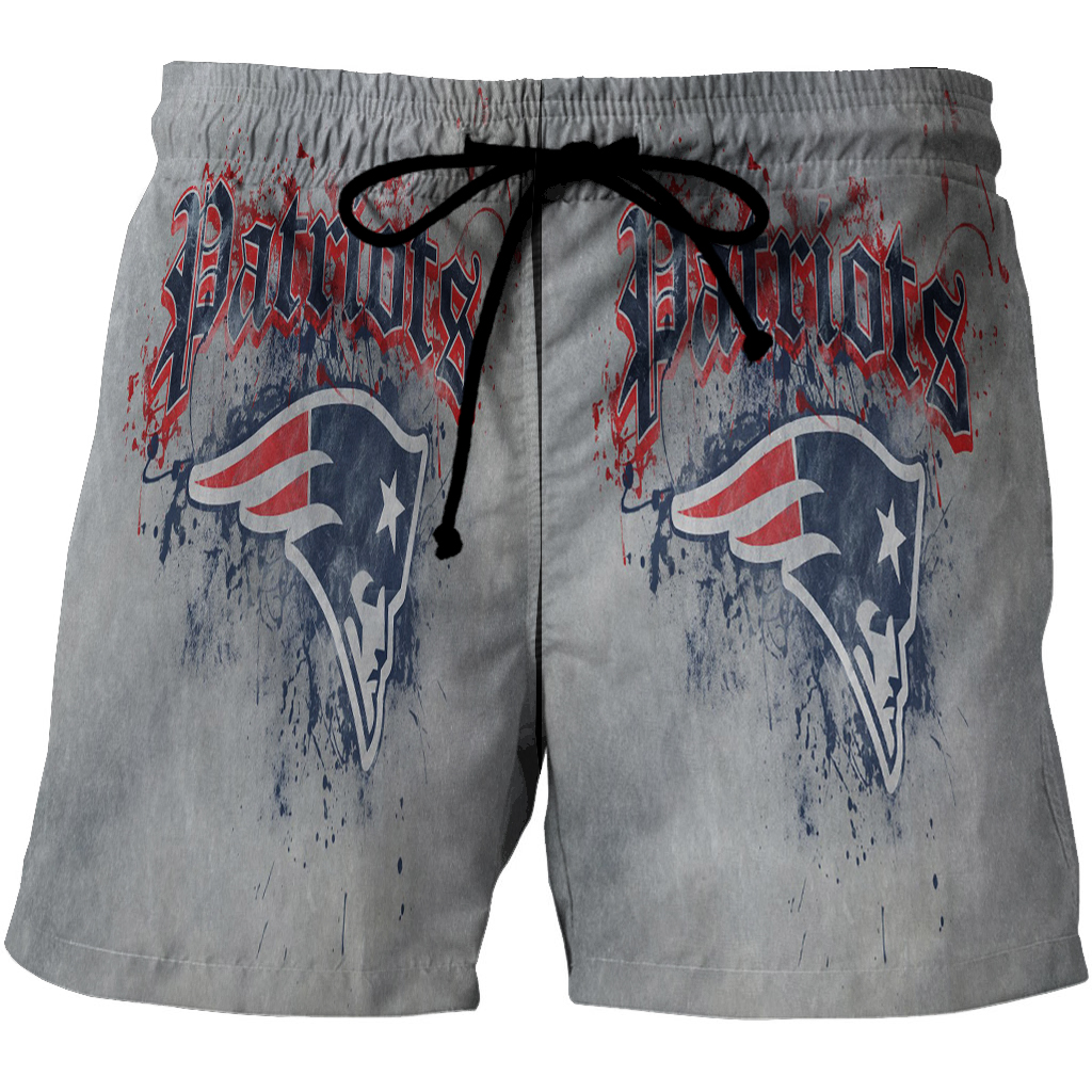 New England Patriots Painting Gray Background 3D All Over Print Summer Beach Hawaiian Short