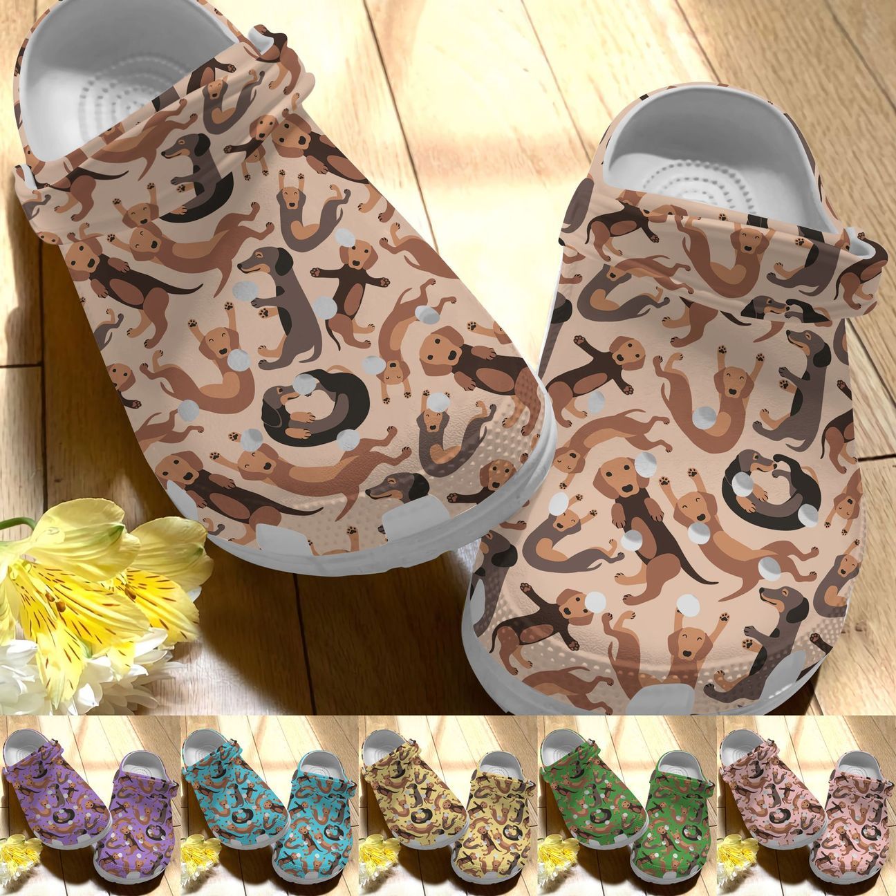 Dachshund Personalize Clog, Custom Name, Text, Fashion Style For Women, Men, Kid, Print 3D Whitesole Cute Dachshunds