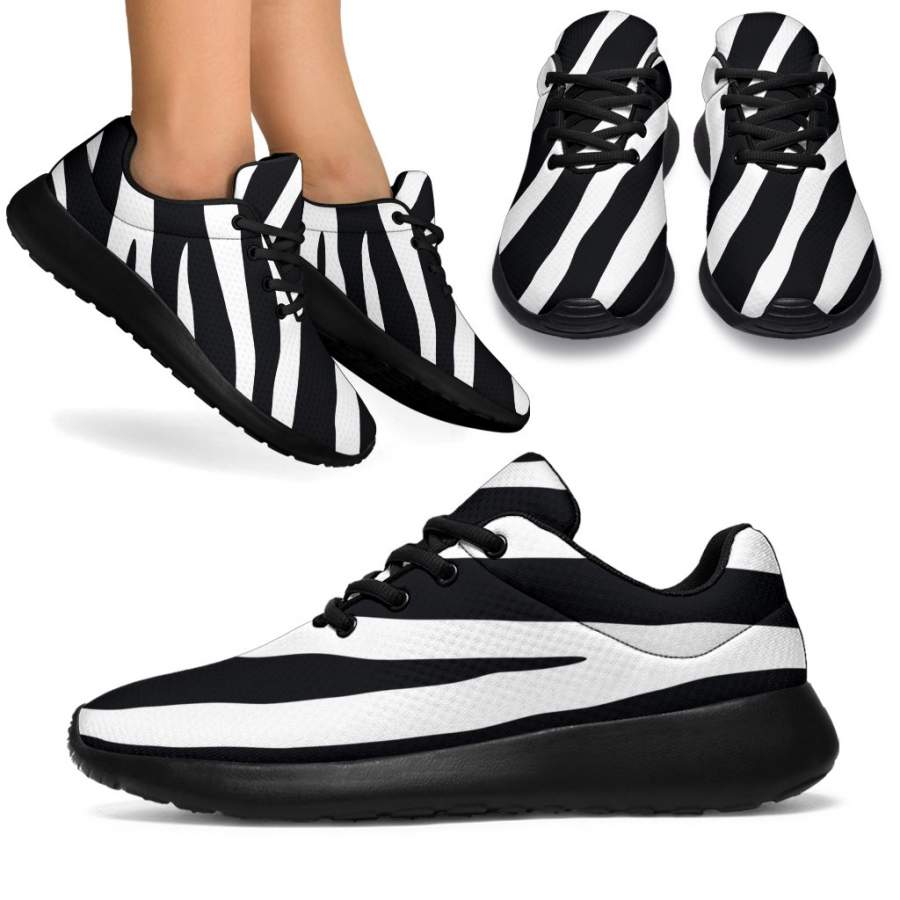 Black White Zebra Pattern Print Sport Sneakers