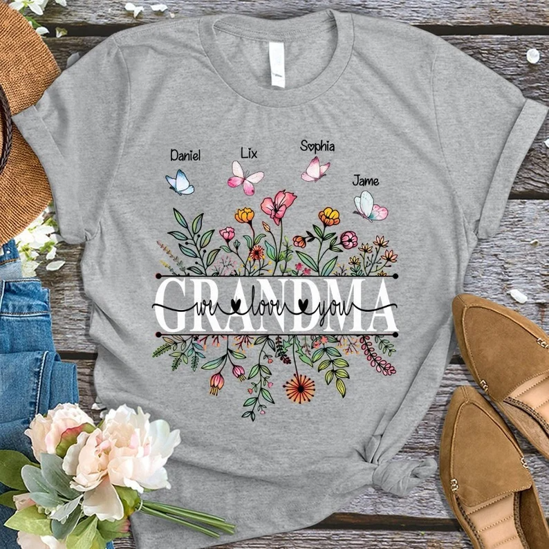 Personalized Grandma Shirt Wildflower Shirt, Grandma We Love You, Custom Shirt For Grandma For Autumn, Custom Christmas Grandma Day Shirt