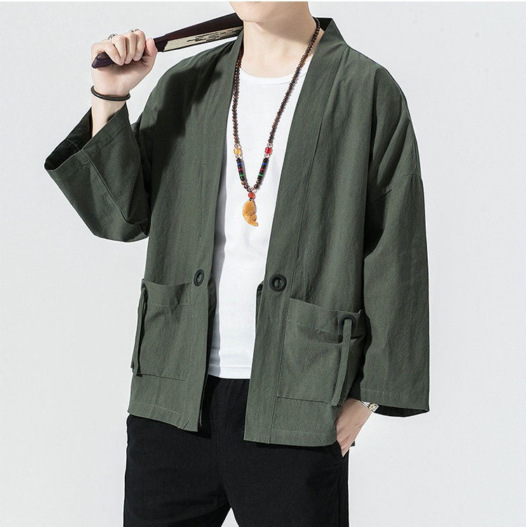 2022 Summer Harajuku Men Sun Protection Clothing Kimono Casual Jackets Male Open Stitch Solid Chinese Style Mens Jacket Outwear alx