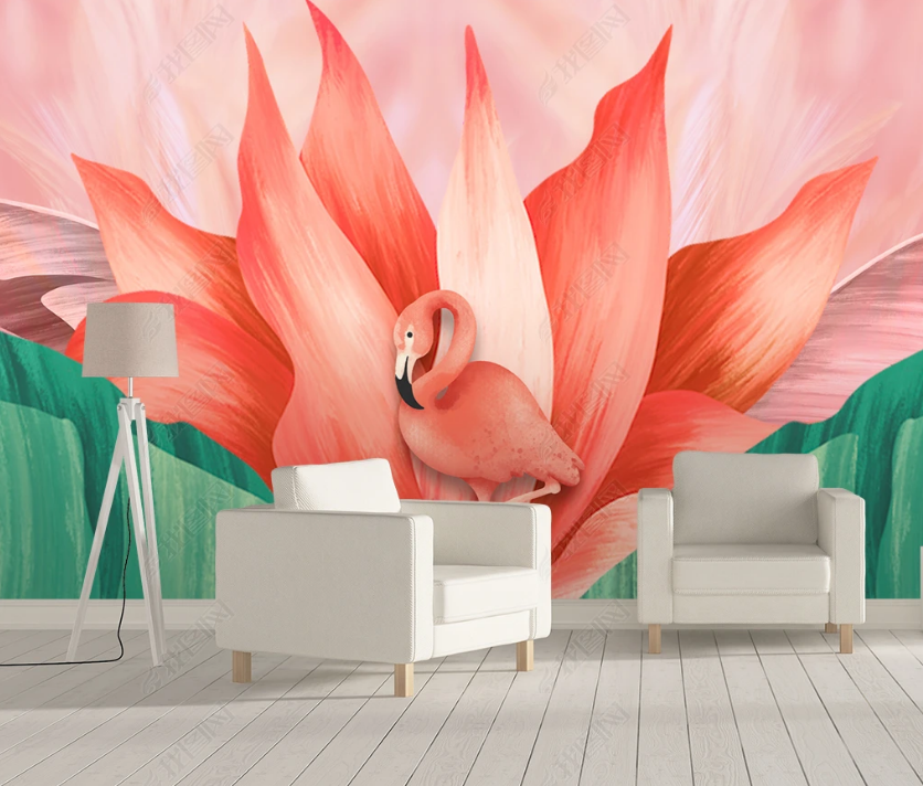 3D Tropical Floral Animal Flamingo Wall Mural Wallpaper Lqh 69