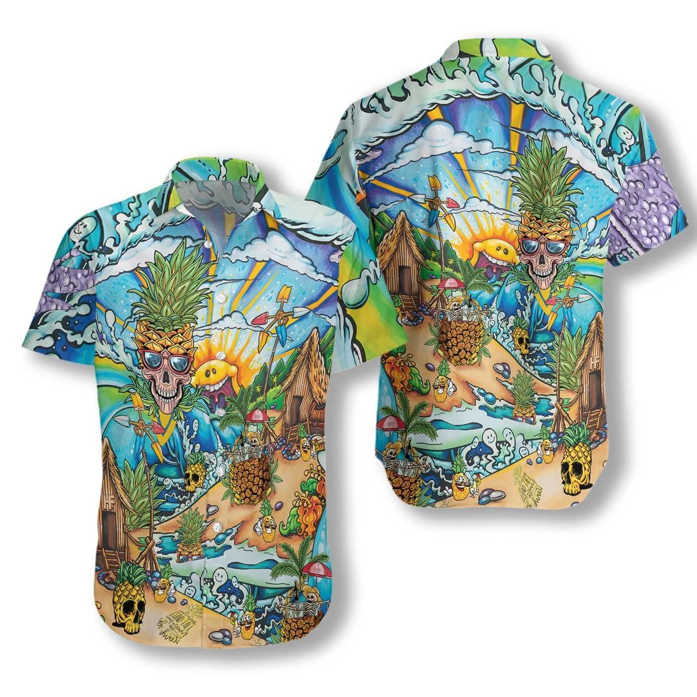 pineapple skull hawaiian shirt
