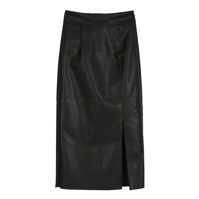 Temperament High Waist Faux Leather Long Skirts Women Solid Black Split Designed Straight PU Skirt Fall Jupe Faldas Mujer alx