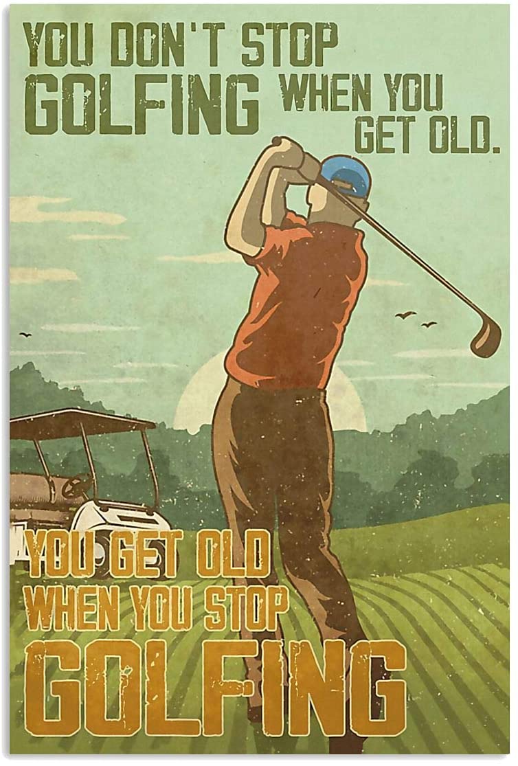 Vintage Old Man Golf You Don’T Stop Golfing When You Get Old Poster Art Print      Home Decor Gift For Men Women Family Friend On Birthday Xmas