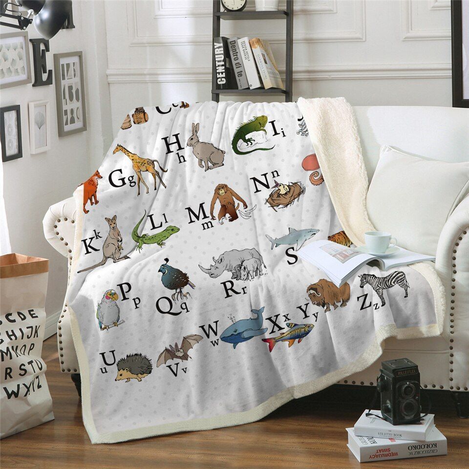 Animal Alphabet Sherpa Fleece Blanket Kogv