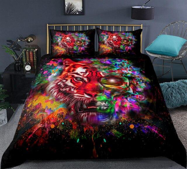 Colorful Skull Tiger 3 Pieces Quilted Comforter Set