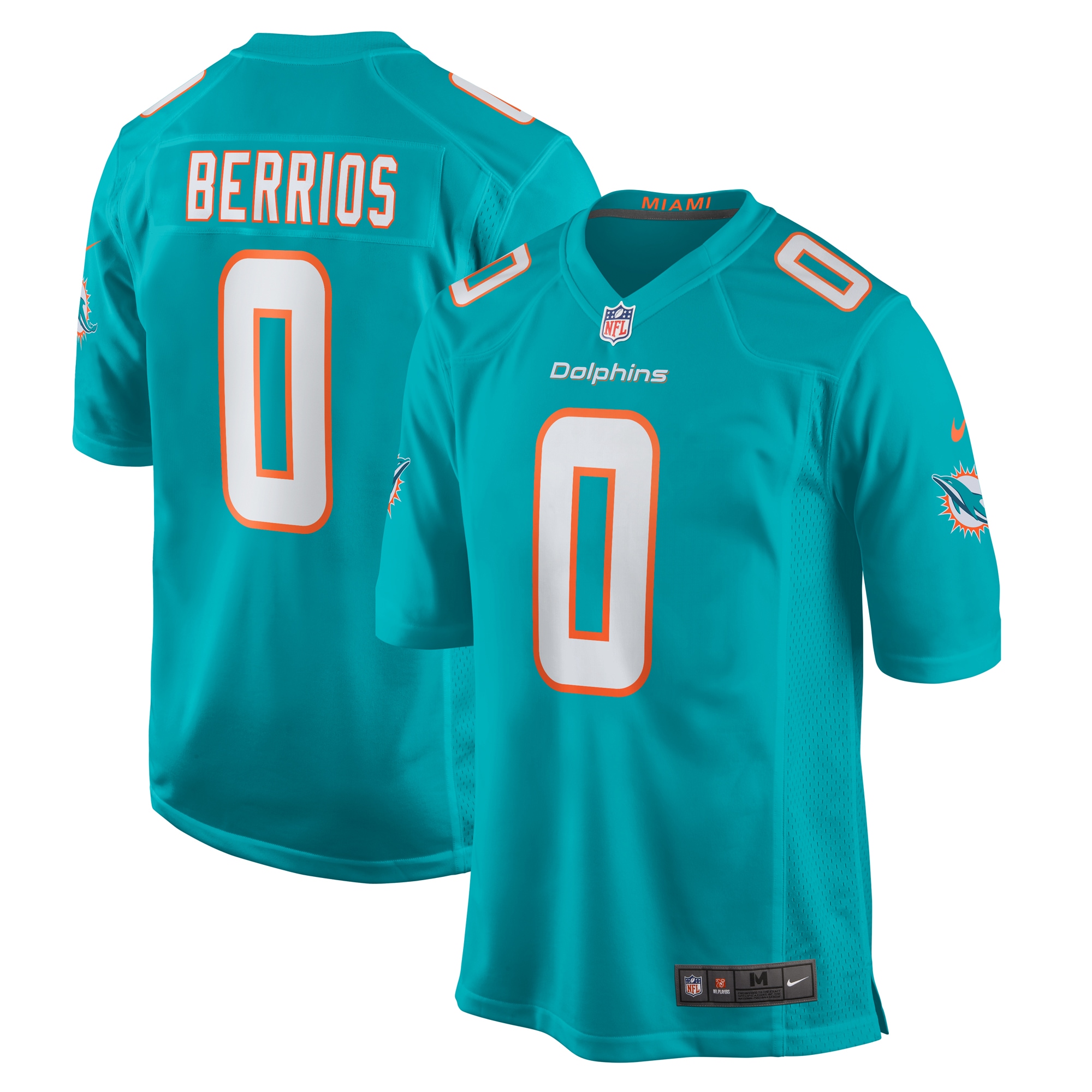 Men’s Miami Dolphins Braxton Berrios Aqua Game Jersey