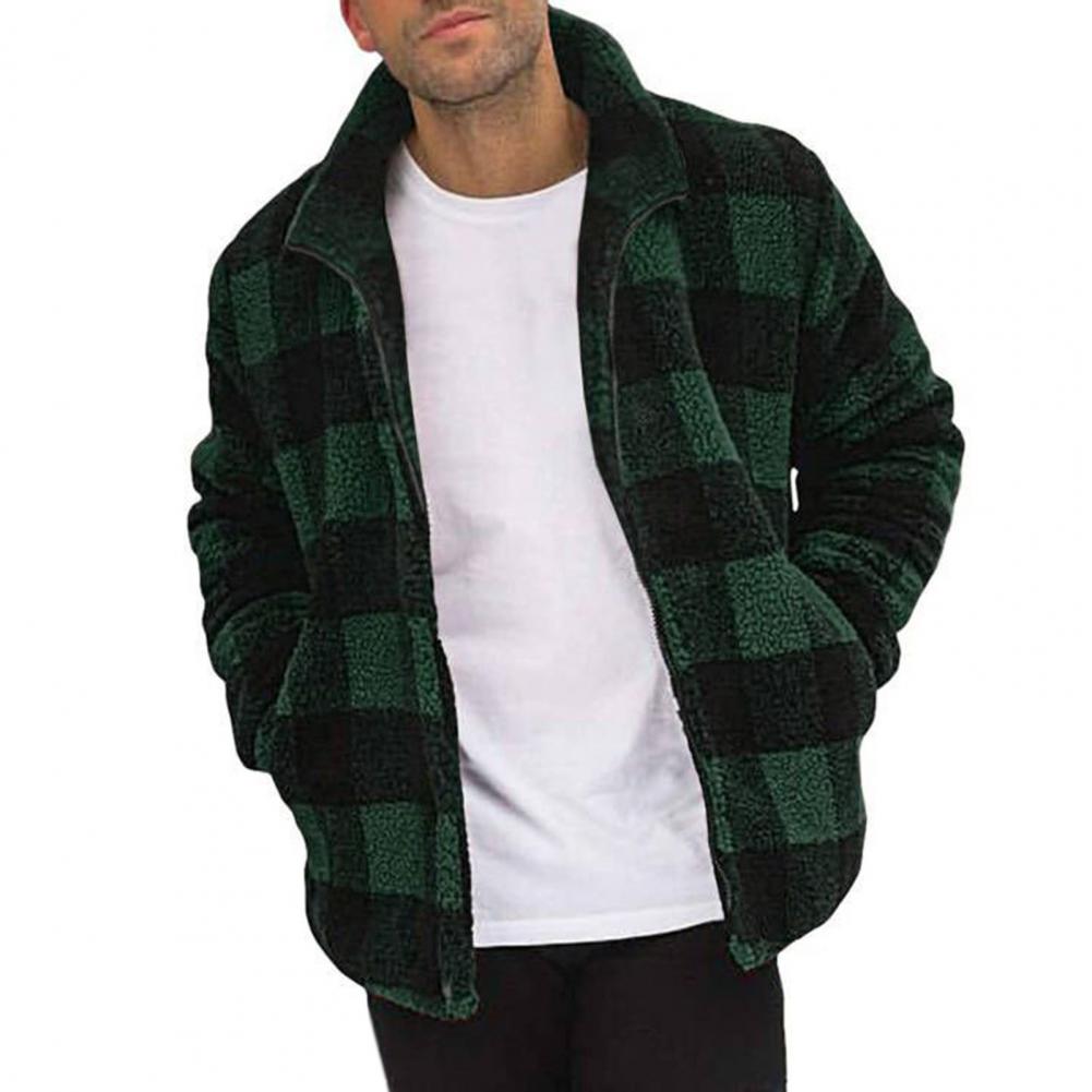 Winter Coat Stand Collar Fall Winter Breathable Plaid Print Cardigan Jacket Coat Jacket Coat Outerwear alx