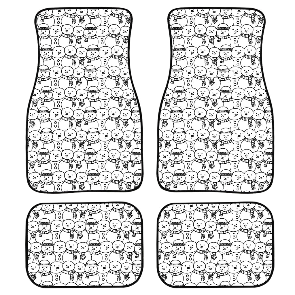 Black And White Snowman Pattern Print Front And Back Car Floor Mats, Front Car Mat