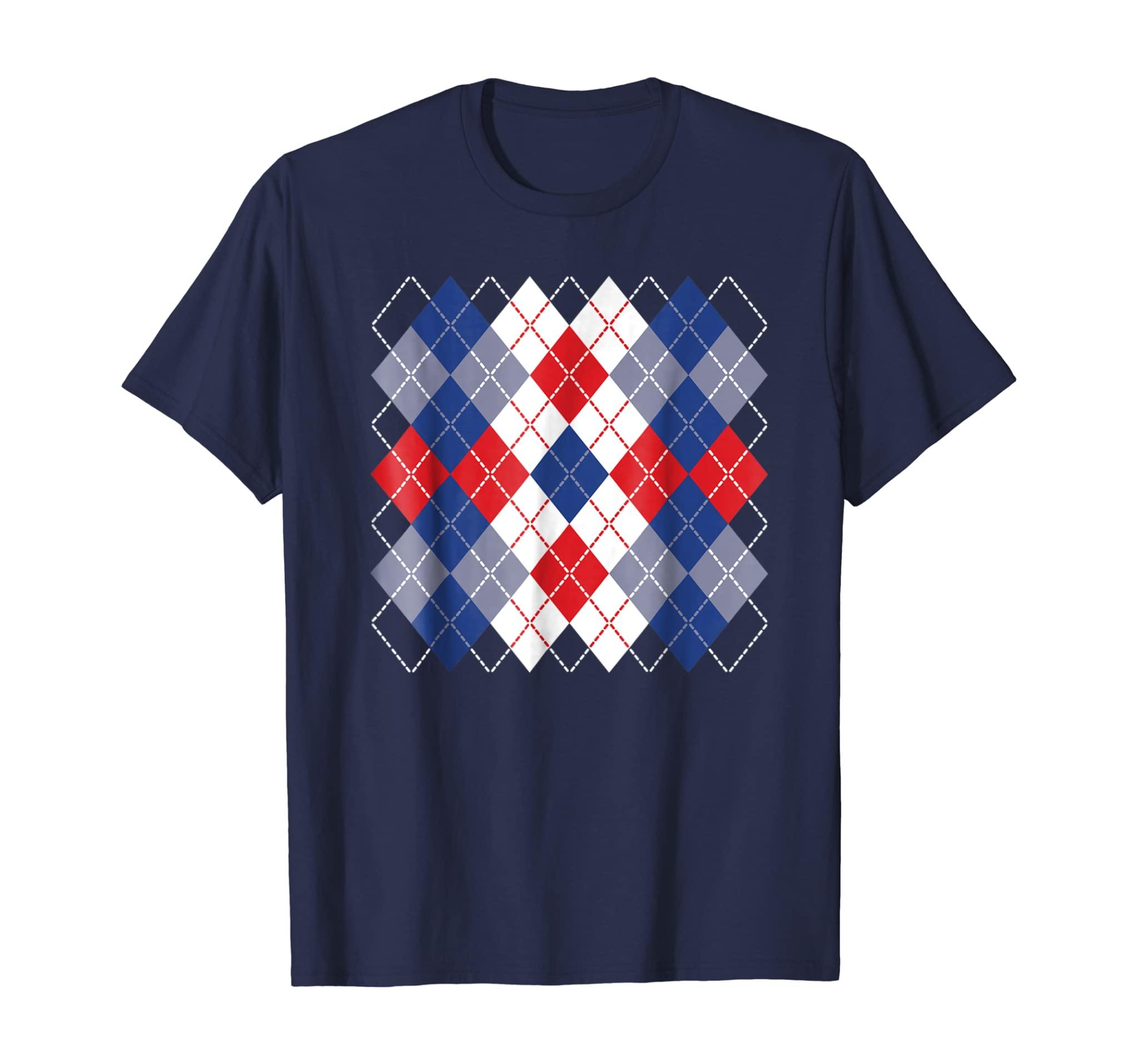 Patriotic Preppy Retro Rockabilly Argyle Design T-Shirt