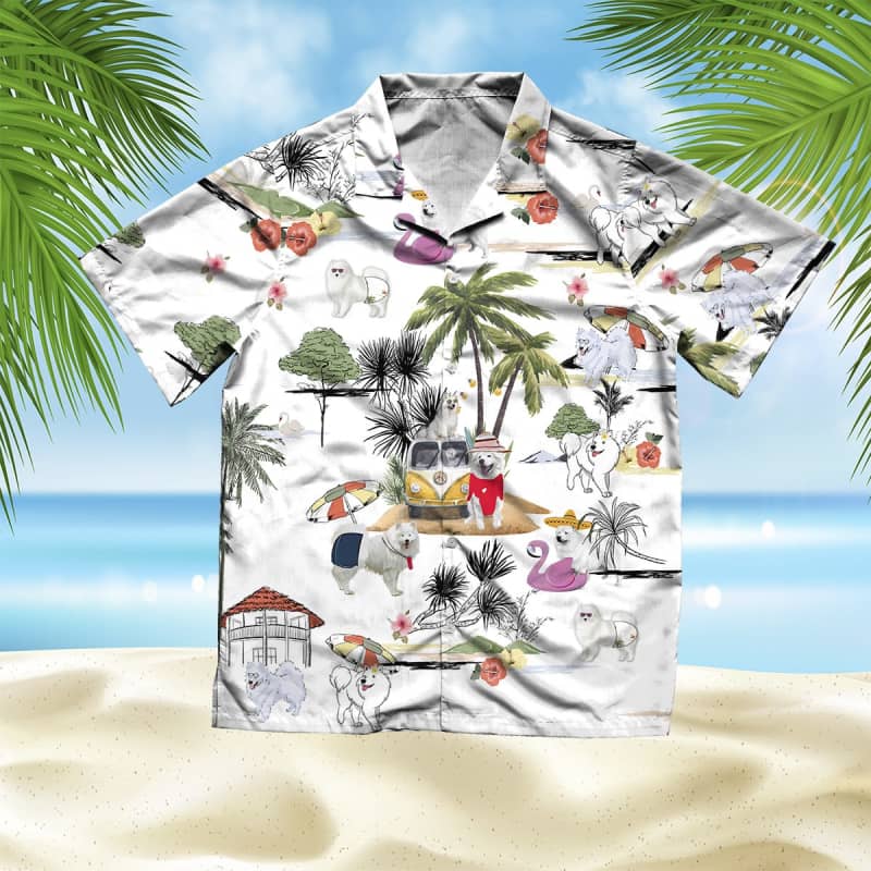 Unisex American Eskimo Dog Beach Hawaiian Shirt