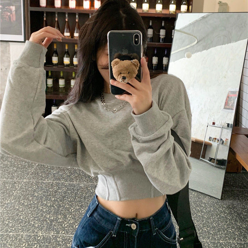 Sweatshirts Women Spring Fall New Korean Version High Waist Design Cropped College Streetwear Sexy All-match Casual Slim Ulzzang alx