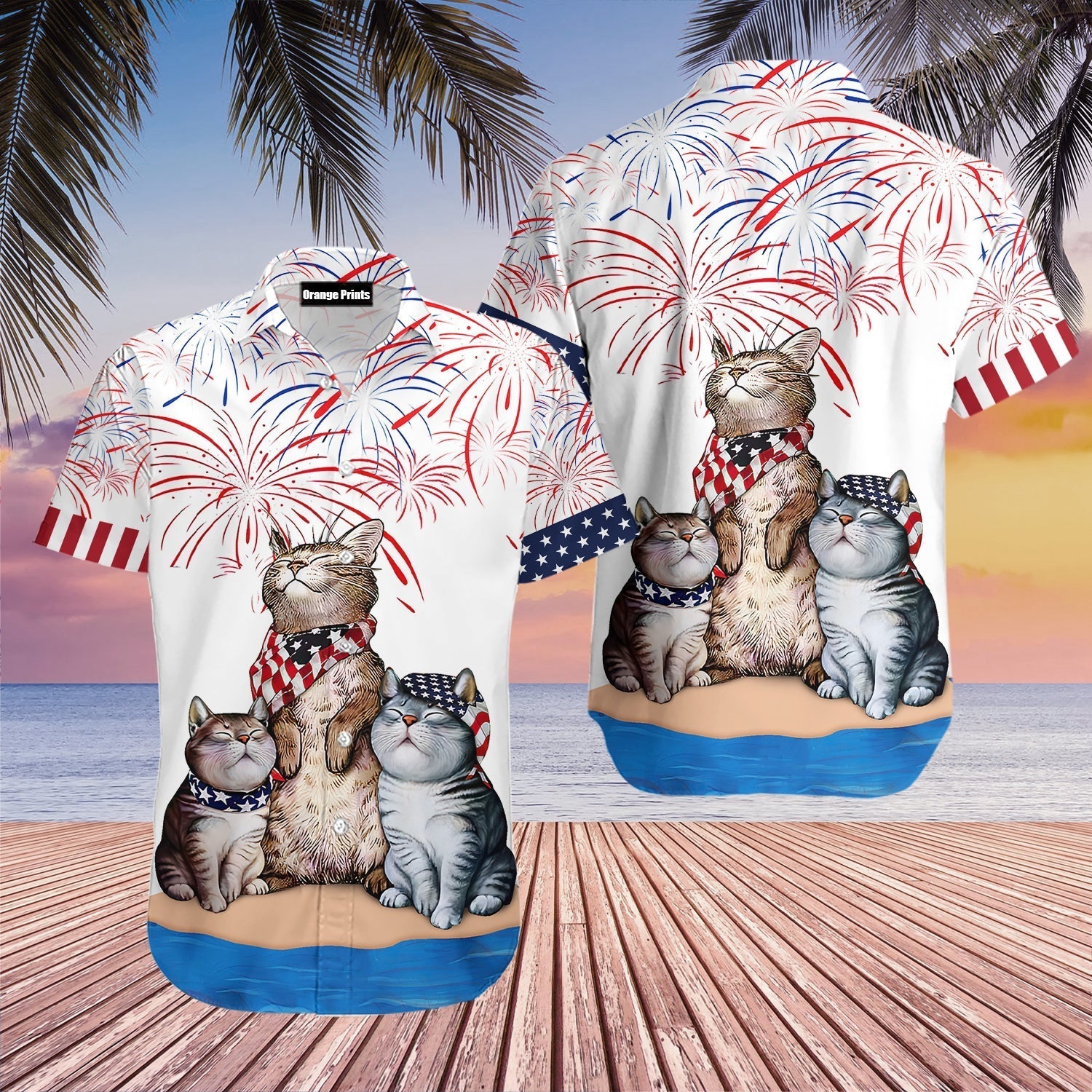 Cat American Flag Firework Aloha Hawaii Shirts For Men Women Ha23129