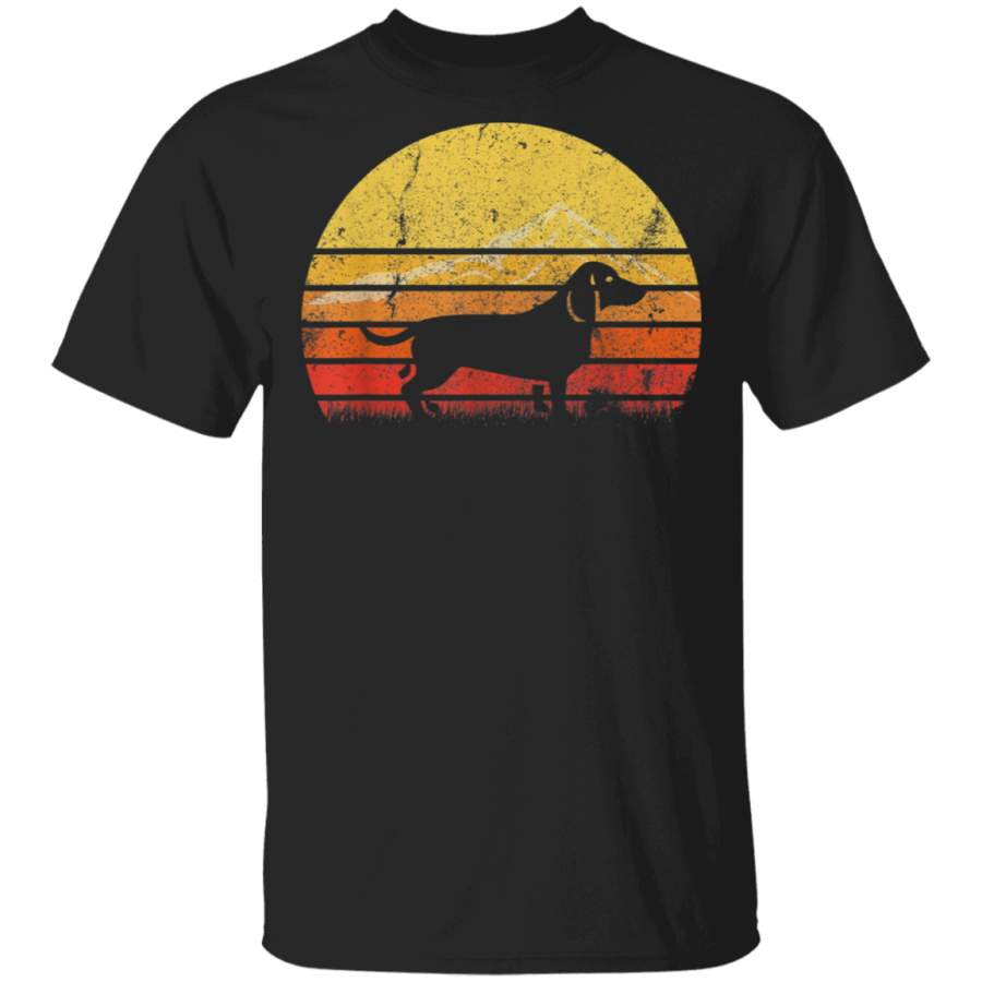 Vintage Retro Dachshund Dog Silhouette Sunset Distressed TShirt