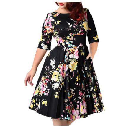 2022 Retro 7XL 8XL 9XL Women Dress Vintage Zipper Floral Print Tunic Big Swing Dress Dresses For Women alx